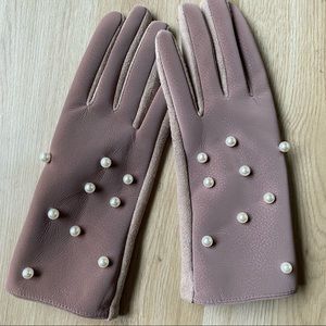Deep Mauve Pearl Embellished Women’s Gloves Sz Lg